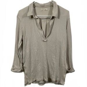 Free People Taupe V-Neck Ribbed Oversized Sweater
